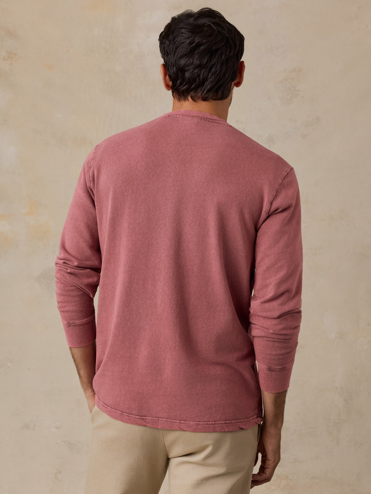 Long-Sleeve Recycled Terry Tee - Sunset Red