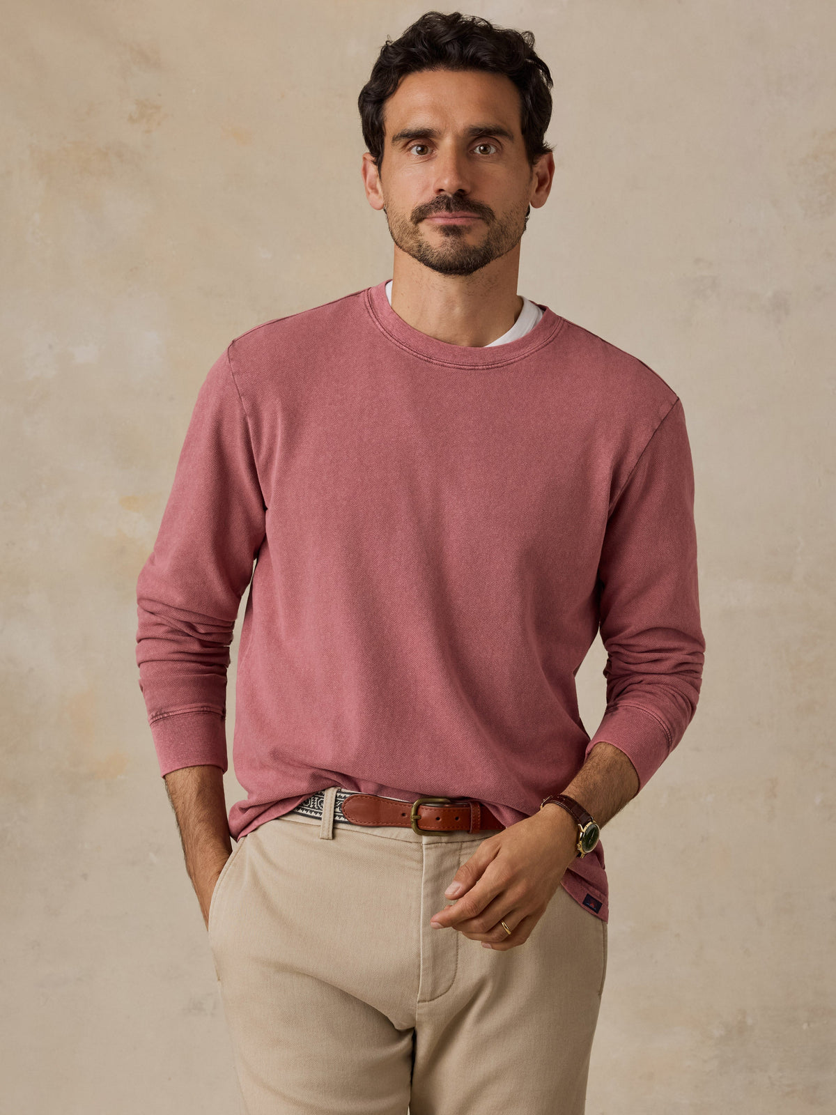 Long-Sleeve Recycled Terry Tee - Sunset Red