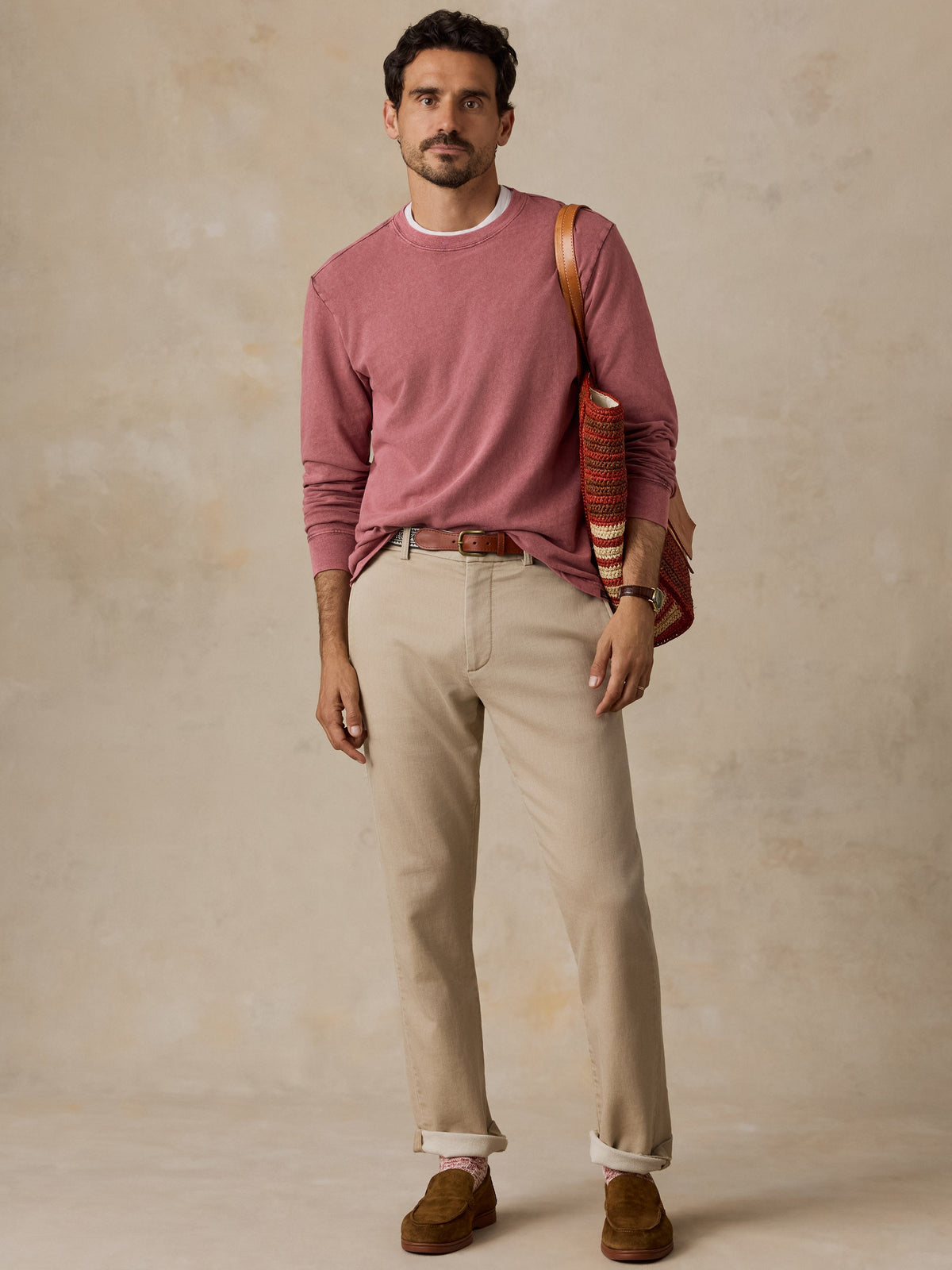 Long-Sleeve Recycled Terry Tee - Sunset Red