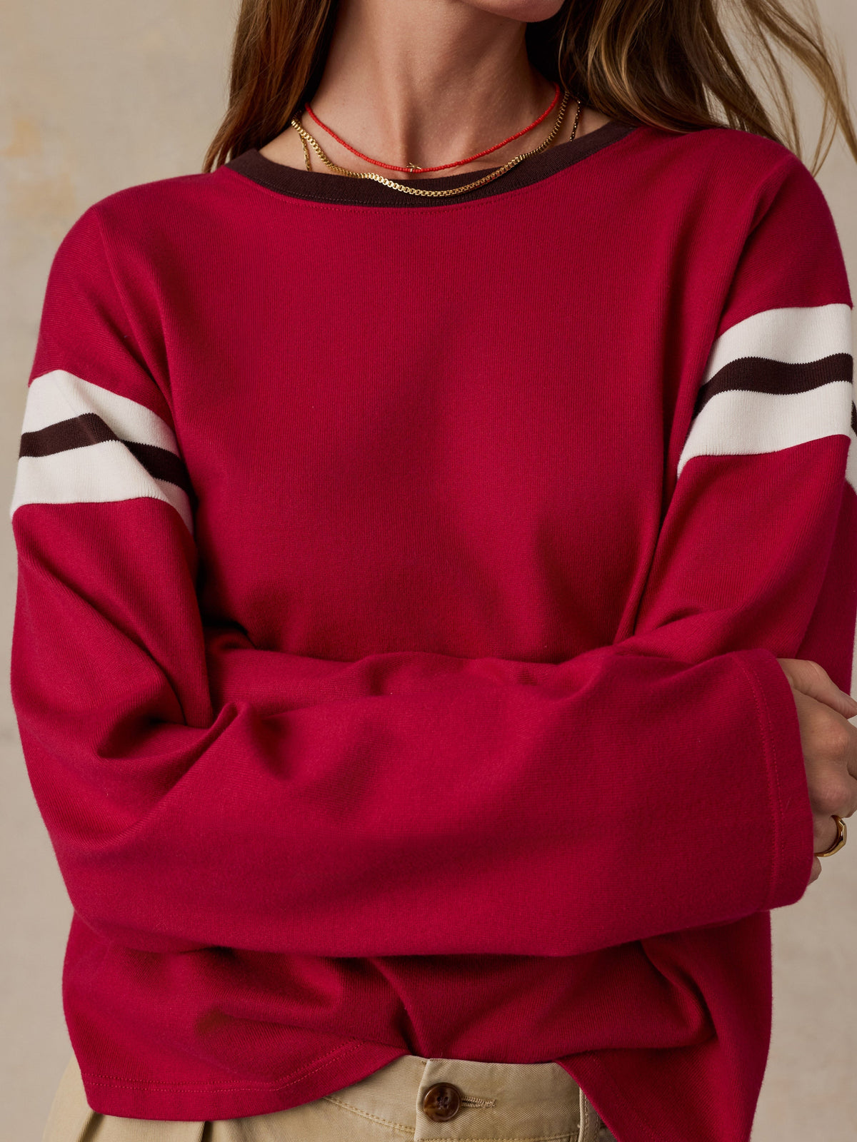 Sport Jersey Throwback Long-Sleeve Tee - Sangria Varsity