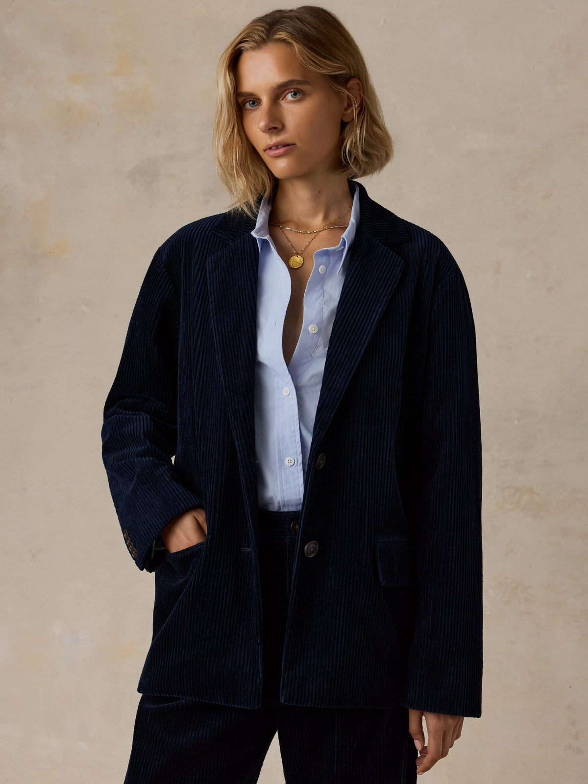 Hawthorne Cord Oversized Blazer - Navy
