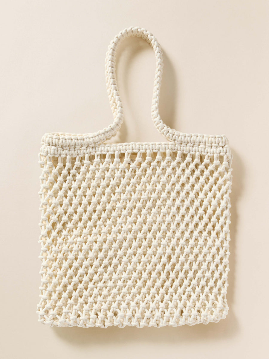 Sunwashed Macrame Tote - Cream
