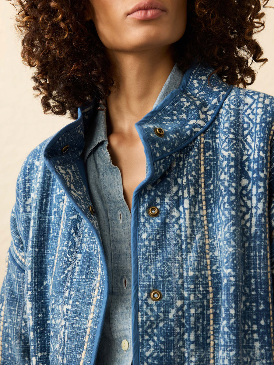 Indigo Quilted Patchwork Jacket - Akola Blockprint