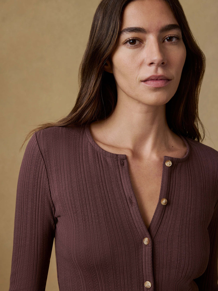 Paradise Pointelle Cardigan - Chicory Coffee