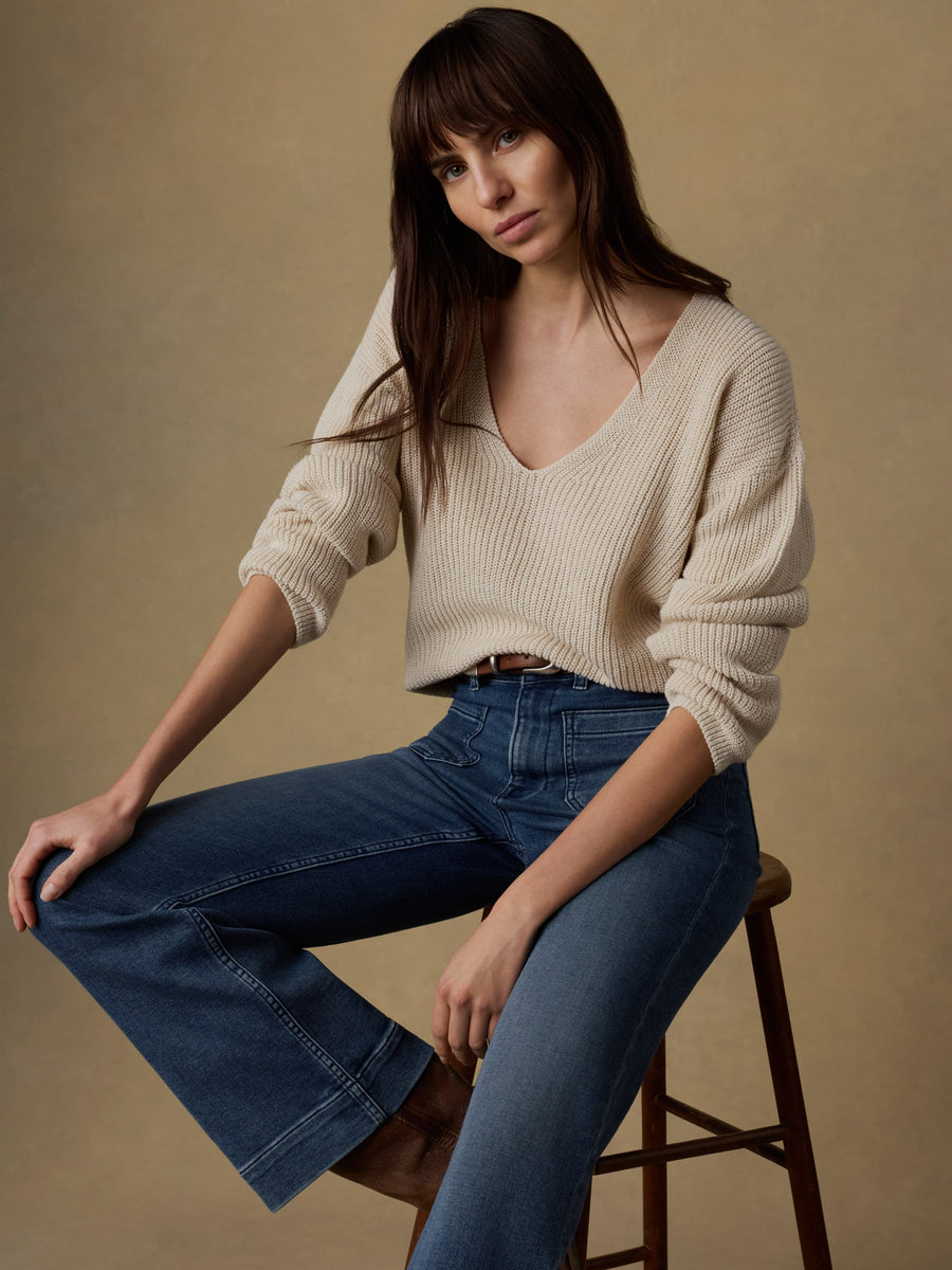 Miramar Linen Deep V-Neck Sweater - Summer Sand