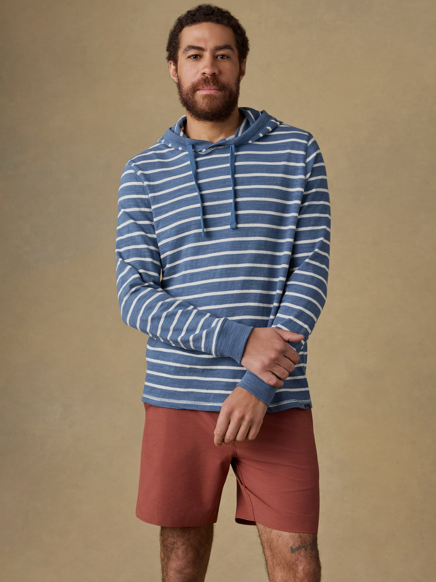 Sunwashed Organic Hoodie (Tall) - Breaker Blue Breton Stripe