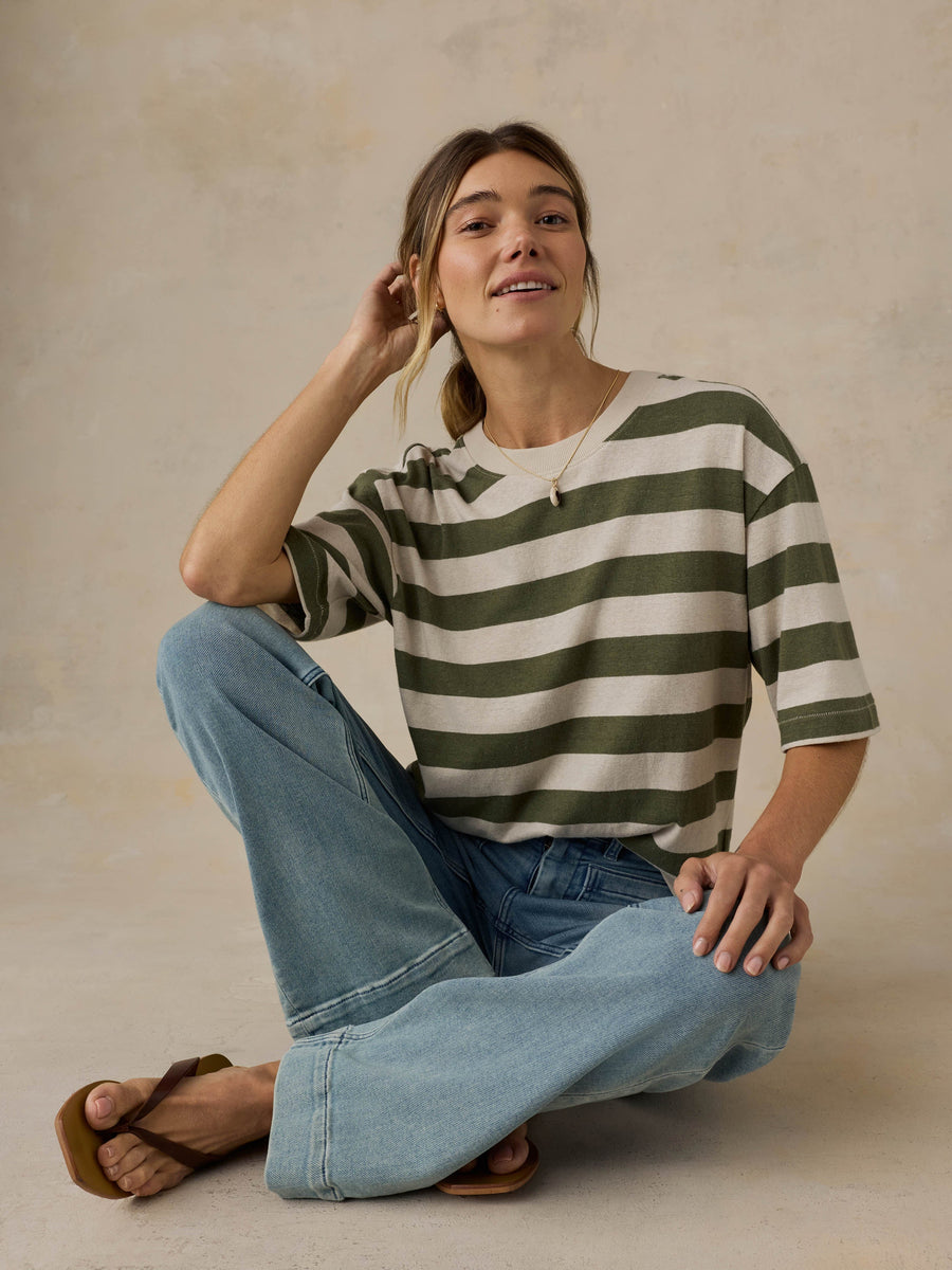 Hemp Blend Vintage Tee - Olive Stripe