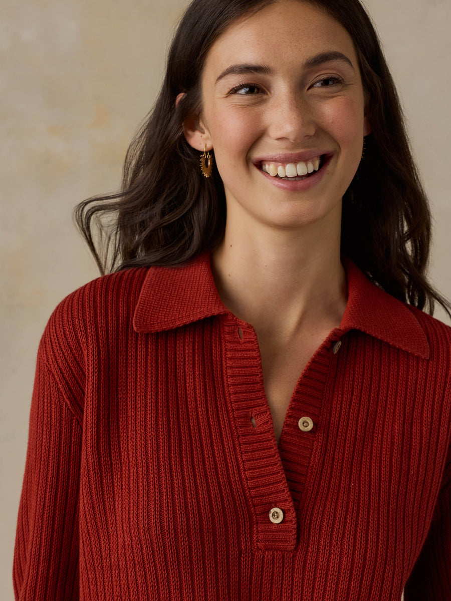 Miramar Linen Short-Sleeve Polo - Red Ochre
