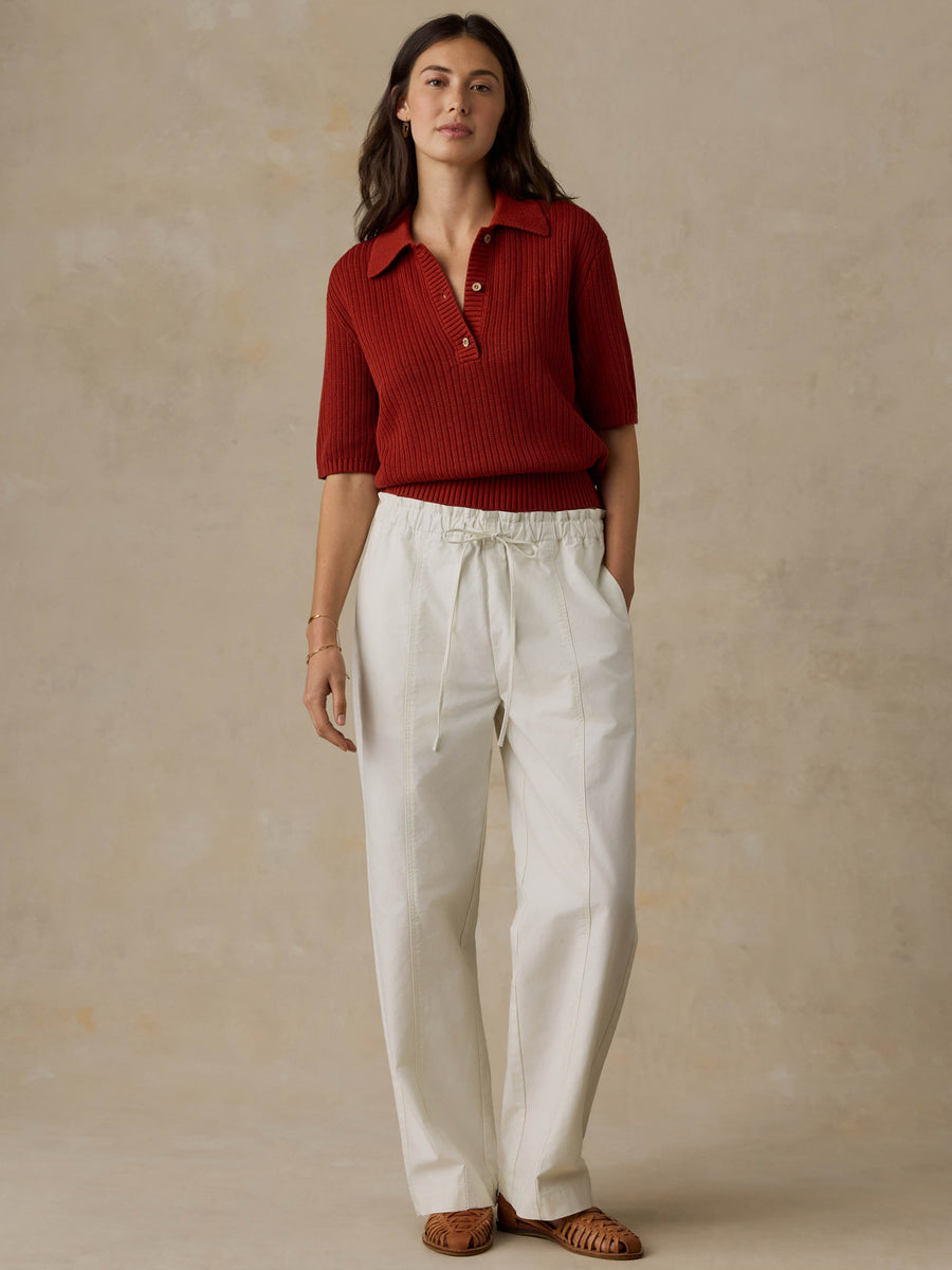 Miramar Linen Short-Sleeve Polo - Red Ochre
