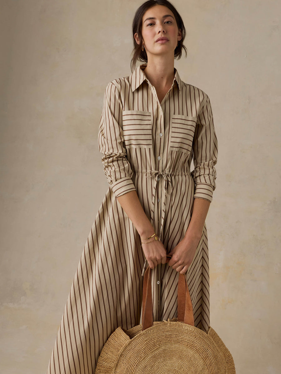 Coastal Poplin Catalina Dress - Drift Sand Stripe