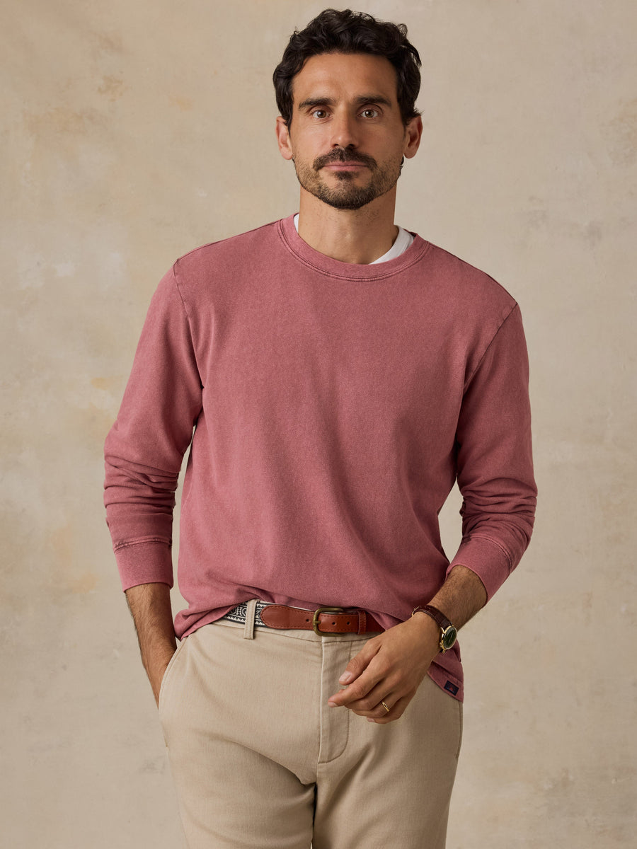 Long-Sleeve Recycled Terry Tee - Sunset Red