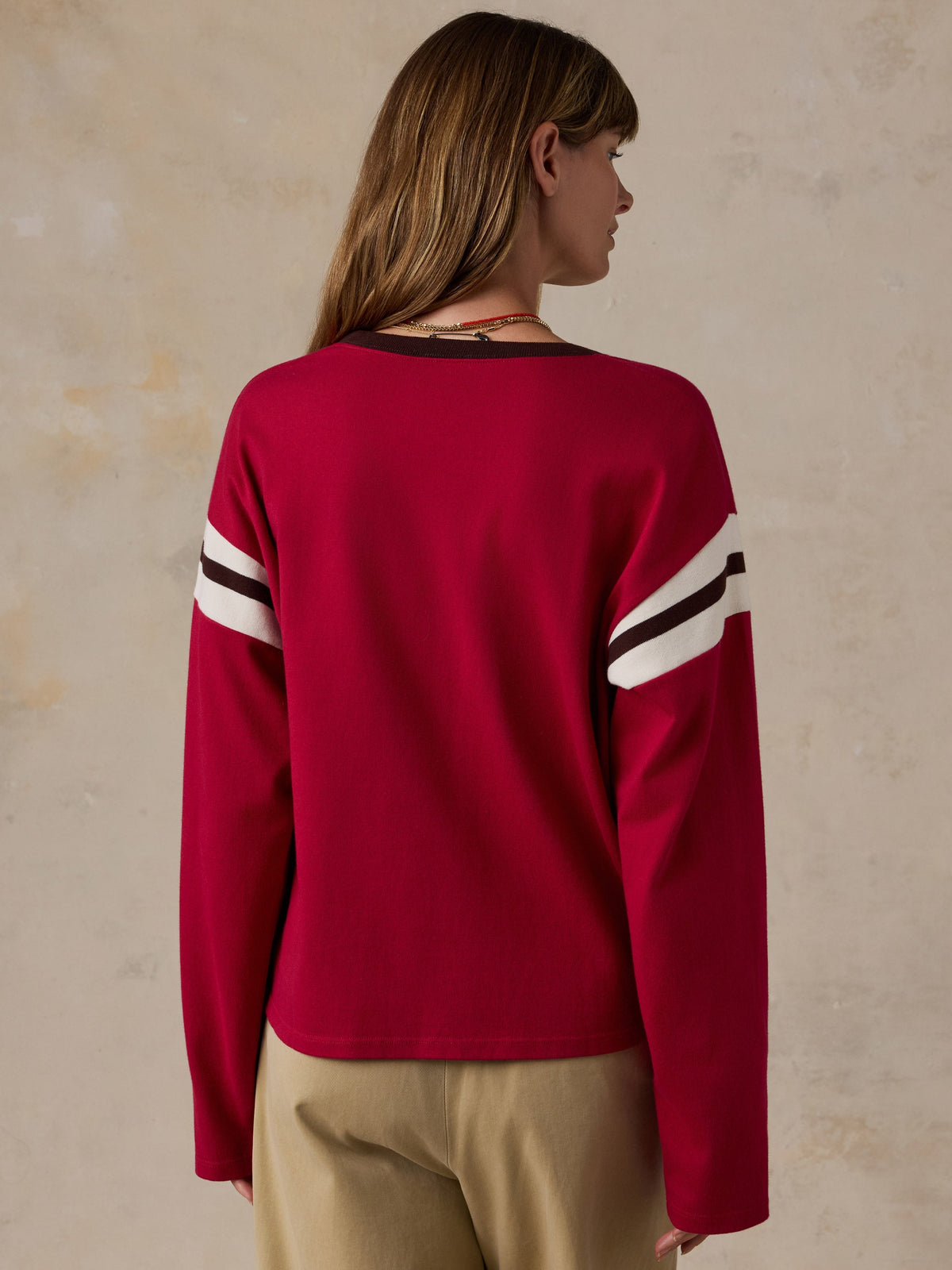 Sport Jersey Throwback Long-Sleeve Tee - Sangria Varsity