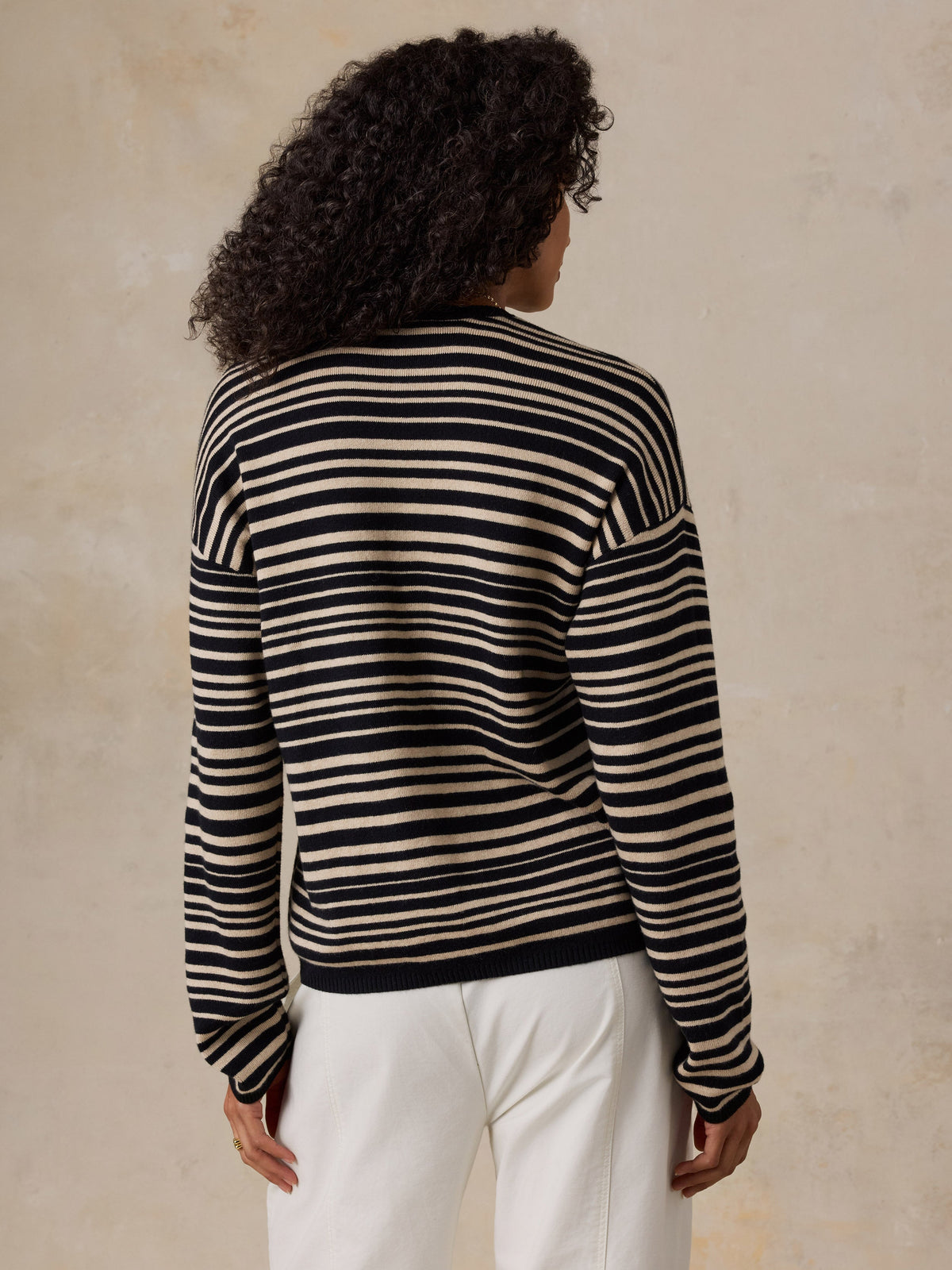 Cotton Cashmere Crew - Coastal Coal Stripe