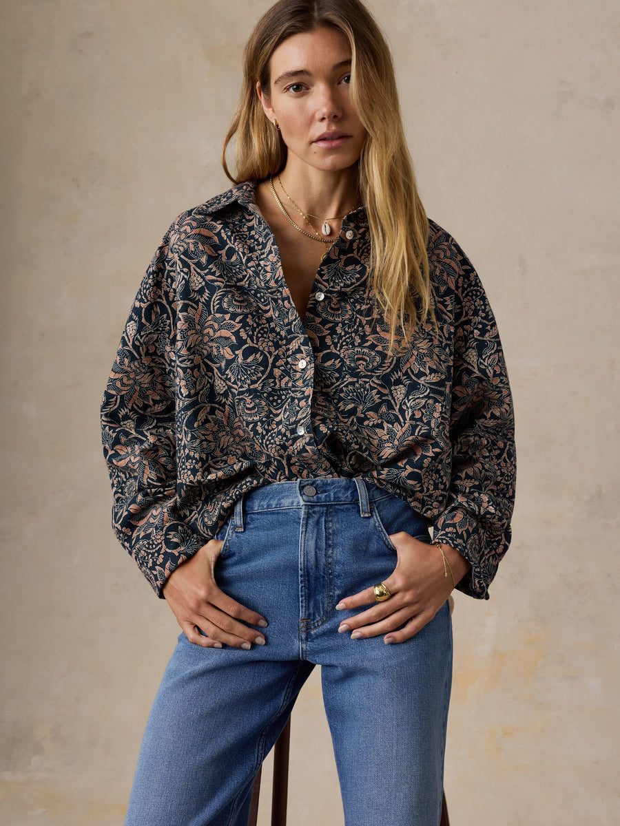 Linen Oversized Shirt - Shadowed Garden