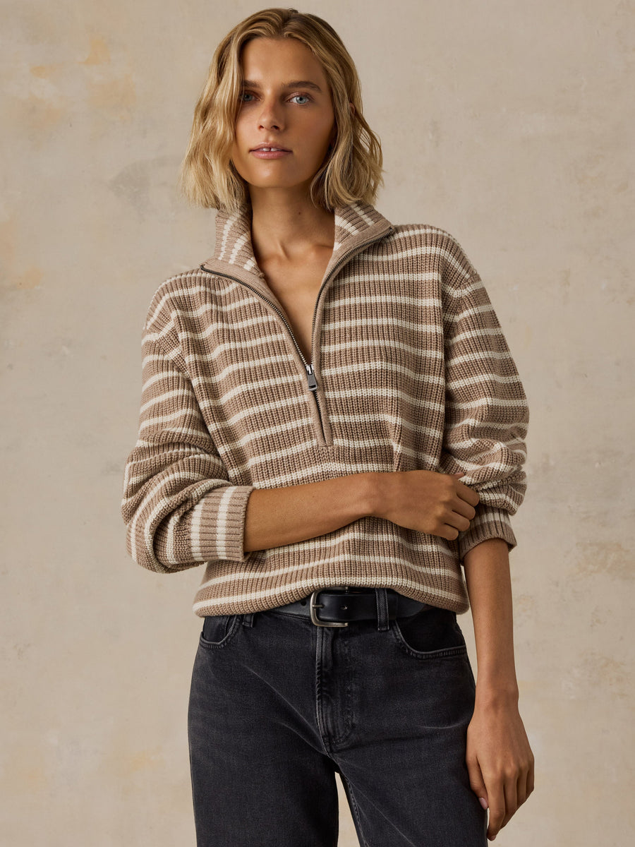Northshore Quarter Zip - Oatmeal Stripe