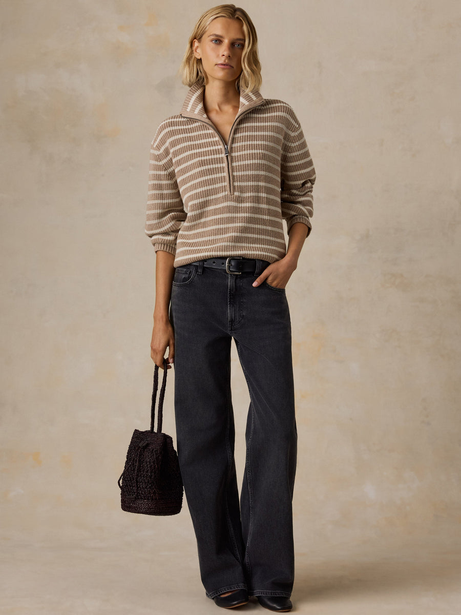 Northshore Quarter Zip - Oatmeal Stripe