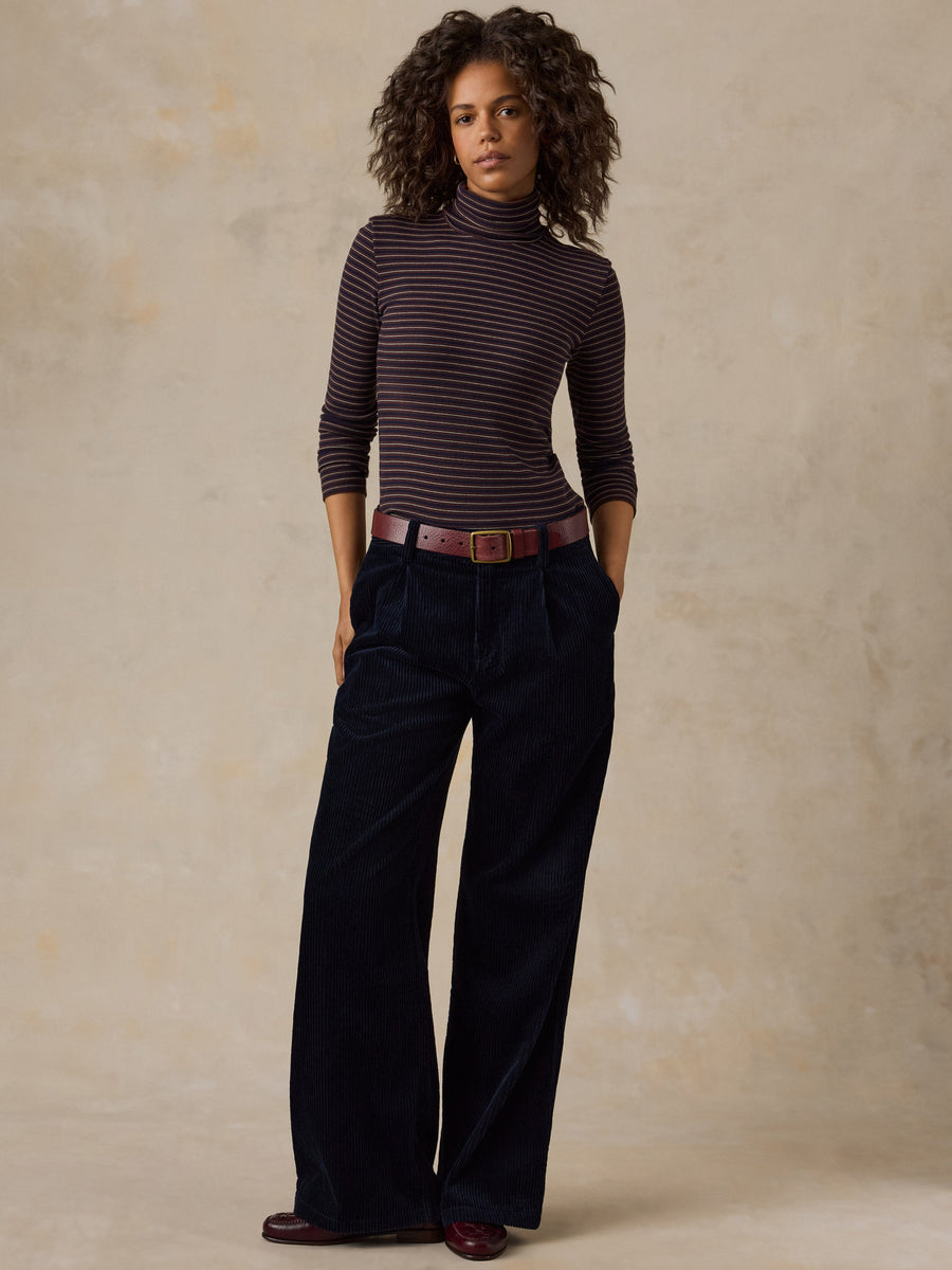Hawthorne Cord Pleated Trouser - Navy