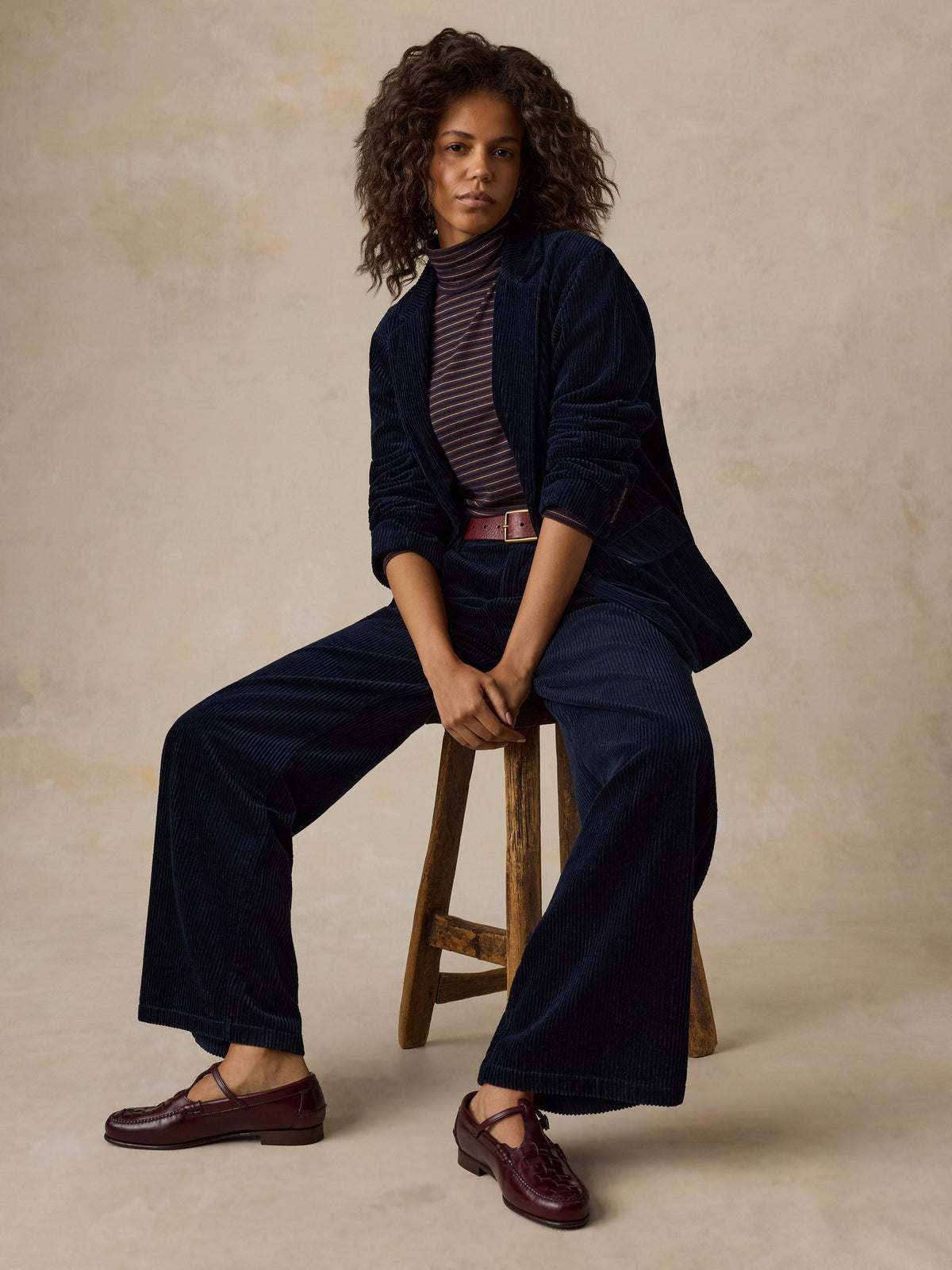 Hawthorne Cord Pleated Trouser - Navy