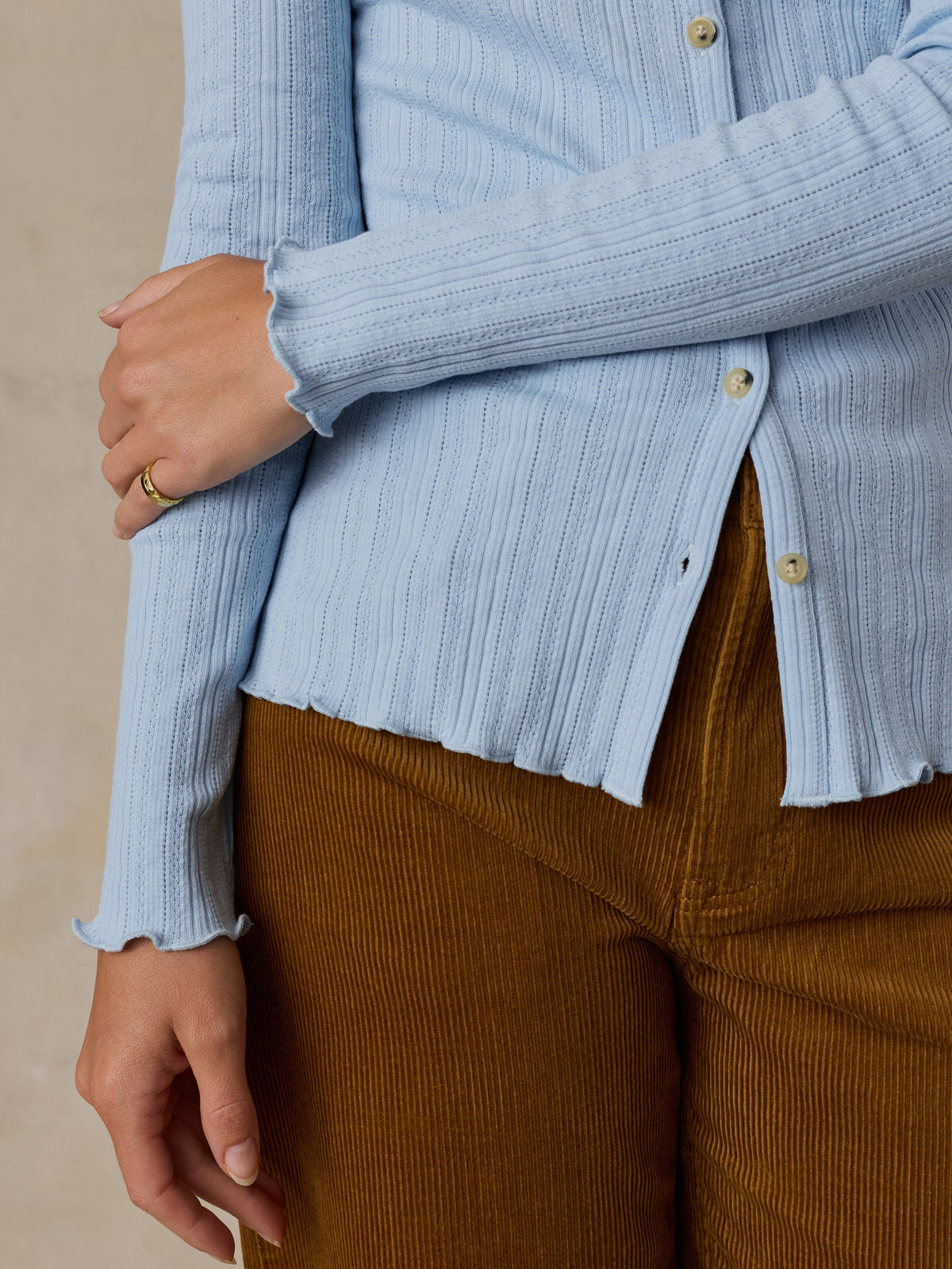 Paradise Pointelle Cardigan - Chambray Blue