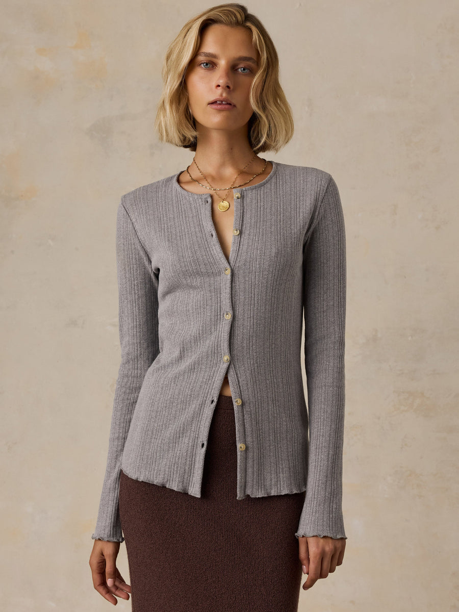 Paradise Pointelle Cardigan - Medium Grey Heather