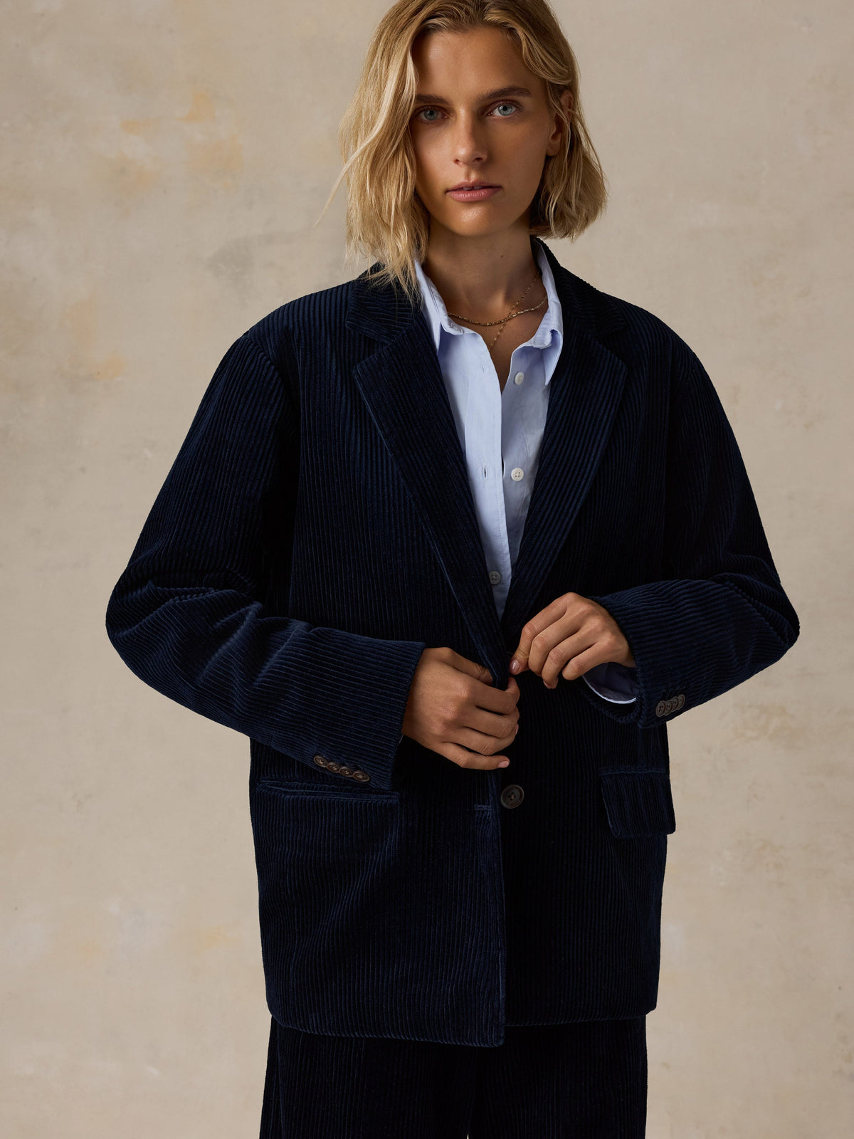 Hawthorne Cord Oversized Blazer - Navy