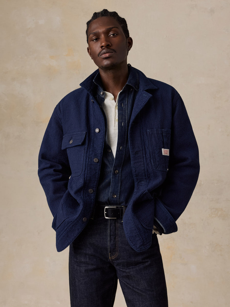 Indigo Sashiko Chore Jacket - Dark Indigo